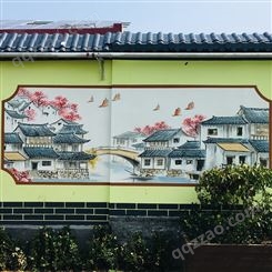 外墙体彩绘文化墙宣传 美丽新农村山水墙绘