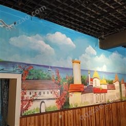 郑州墙体彩绘公司 饭店墙画外墙彩绘价格手绘壁画 写实风格