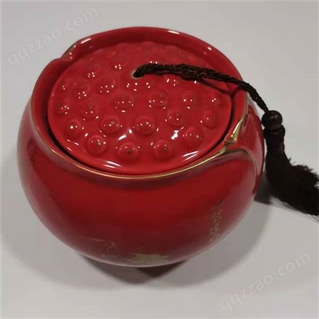 红一路莲升描金茶叶罐 密封茶叶存储管 陶瓷储物罐 金诚