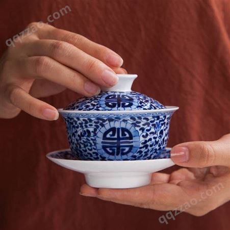 百岁寿宴礼品陶瓷盖碗 长辈生日礼品陶瓷茶碗 敬老院老人带盖泡茶杯