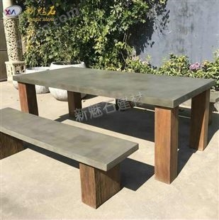 新式GRC家具定制水泥灰长条多人餐桌 清水混凝土桌椅组合户外