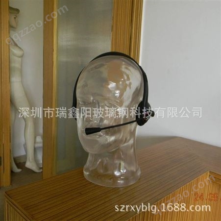 玻璃钢水晶透明假人头模型拍照道具耳机帽子泳镜口罩展示架