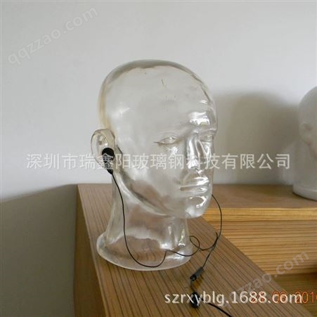 玻璃钢水晶透明假人头模型拍照道具耳机帽子泳镜口罩展示架