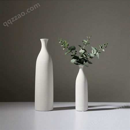 供应 陶瓷花瓶摆件 现代简约白色条纹软装饰品 样板房餐厅客厅摆设 批发