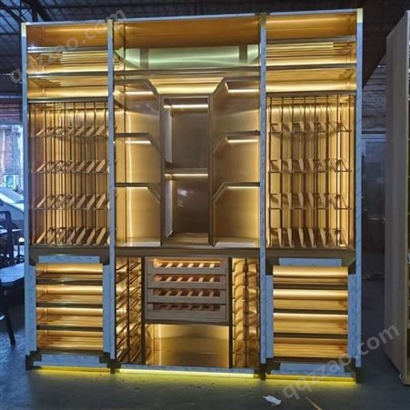 启晟 专业设计私人别墅不锈钢酒柜酒窖定制 钛金玫瑰金白酒柜