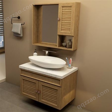 华铝家居现代简约太空铝浴室柜组合卫浴柜石英石台面卫生间原木色
