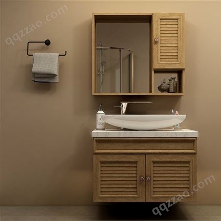 华铝家居现代简约太空铝浴室柜组合卫浴柜石英石台面卫生间原木色